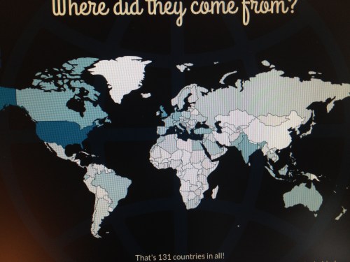 The countries from visitors to my blog. Darker, more frequent visits...