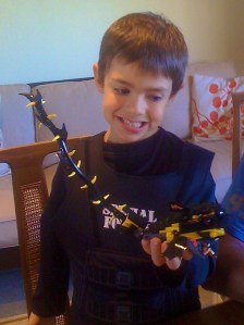 Jaden and his Lego piece