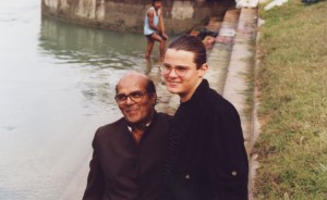 Solomon and JugdishMohen, his drum teacher, by the Ganges when he was 15.
